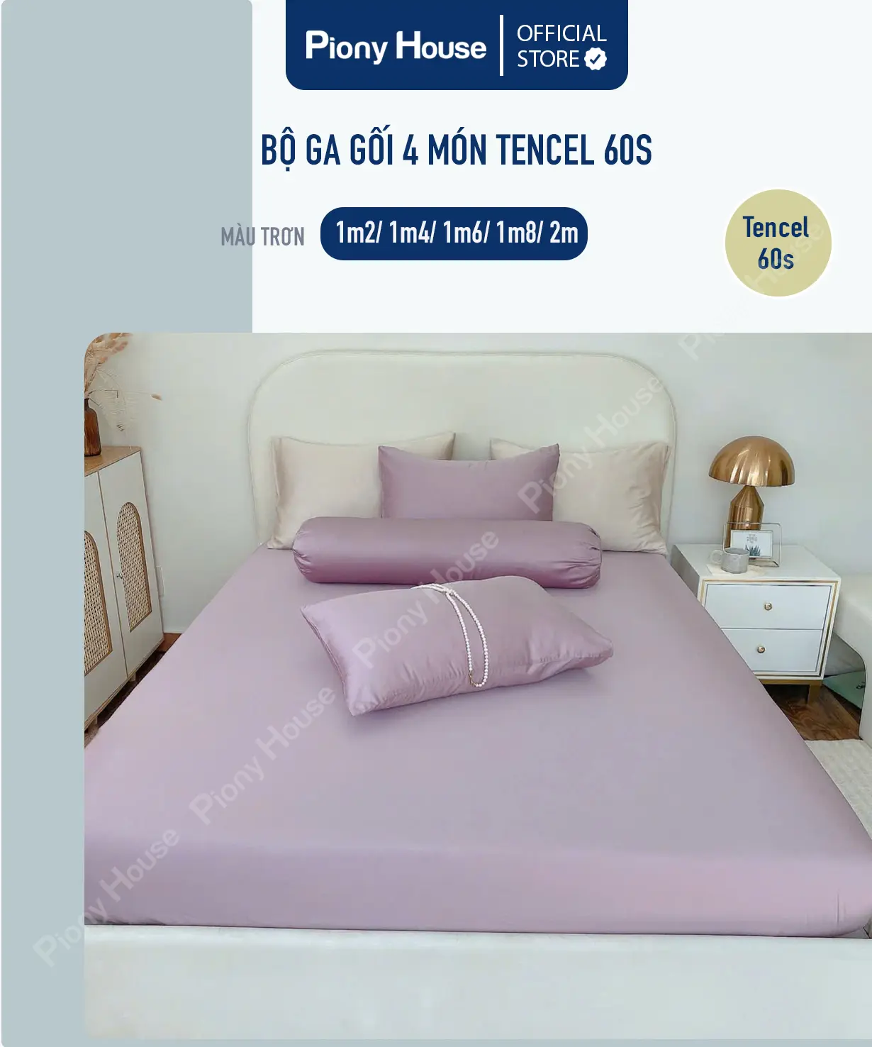 Bộ Ga gối Lụa Tencel 60s Fullset 4 món đủ kích thước màu trơn